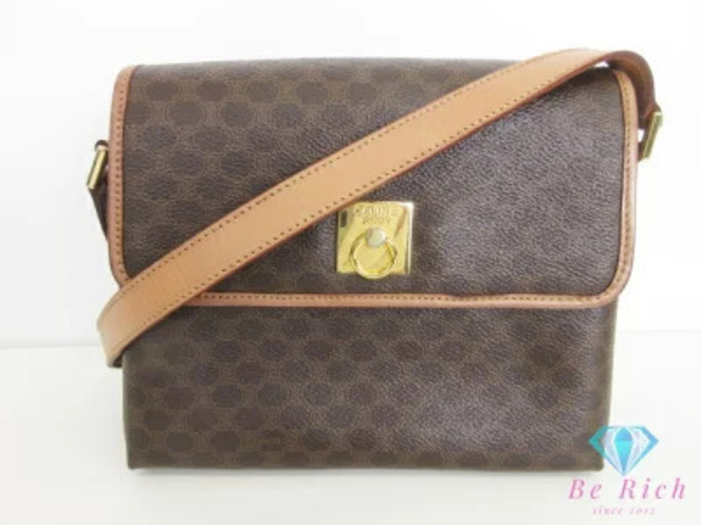 Celine Macadam Brown Leather Crossbody Shoulder Bag